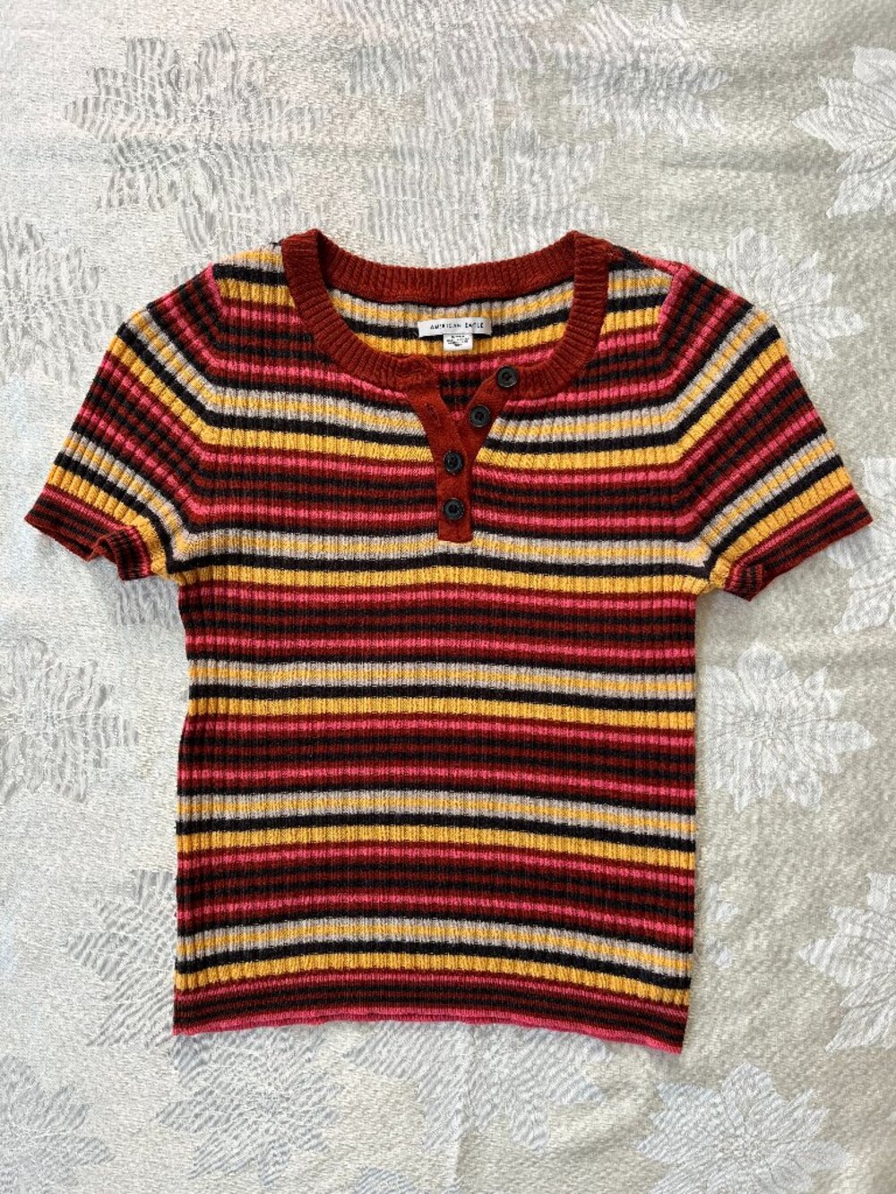 American Eagle Striped Henley Shirt Crop Top Size S/P